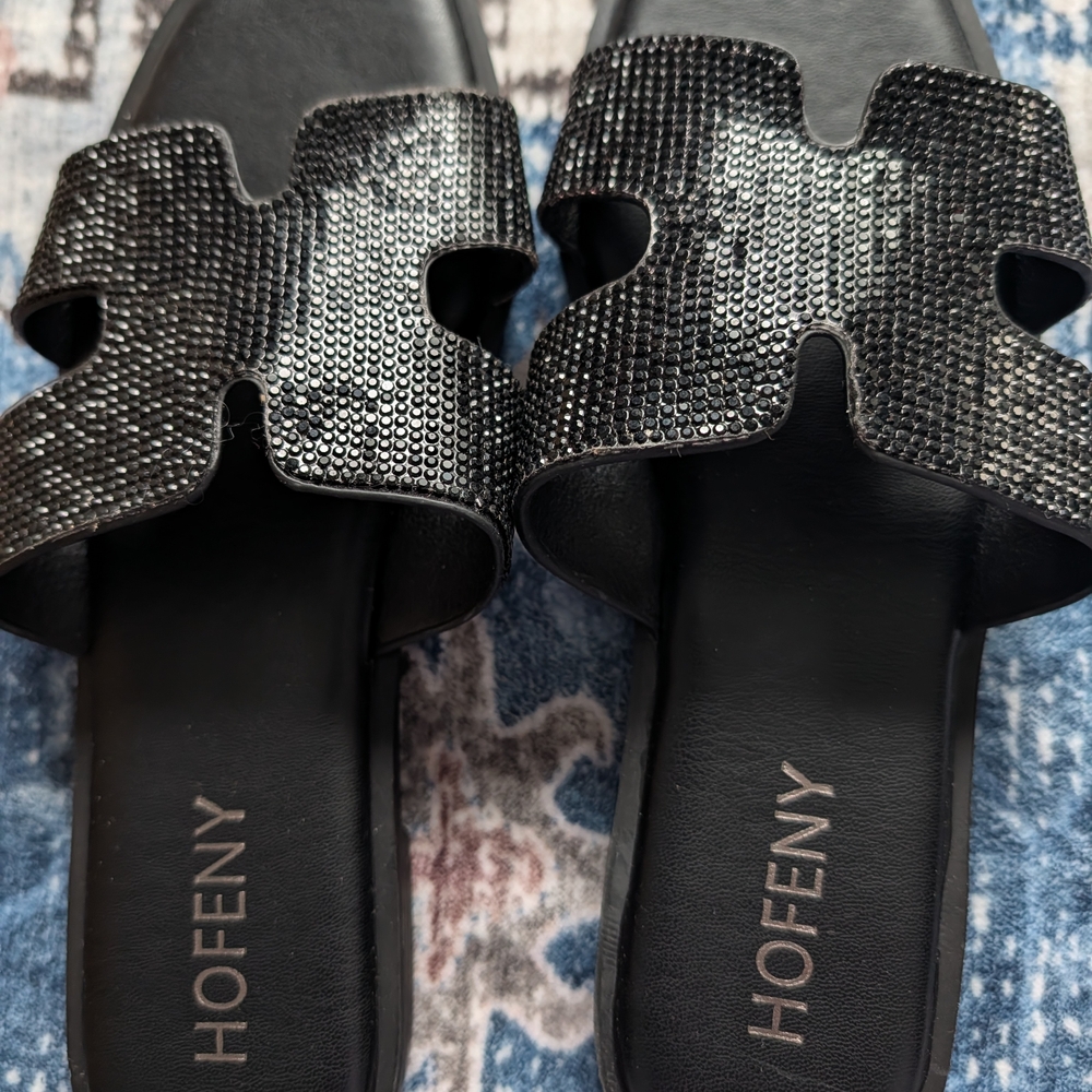 Black Rhinestone Slide Sandals